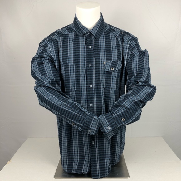 Drill Clothing Company Other - Drill Blue & White Stripe Plaid Button Dress Shirt
